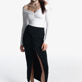 Skirt with draping and slit in Black