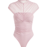 Боді-бандо з сітки з драпіровкою на плечах пудровий