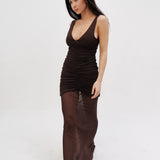 Mesh maxi skirt in Chocolate