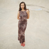 Maxi dress with draping in Leopard