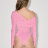 Bodysuit with a wrap front and gathers in Begonia Pink