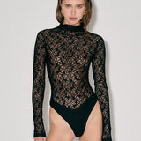 Long-sleeved lace bodysuit in Black