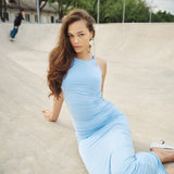 Maxi dress with draping in Light Blue