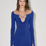 Dress with a V-neckline in Dark Blue