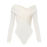 Bodysuit with a wrap front and gathers in Milk