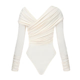Bodysuit with a wrap front and gathers in Milk
