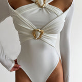 Bodysuit with gold-tone statement hardware in Milk