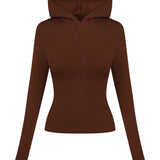 Longsleeve with a zipper and hood in Chocolate