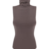 Sleeveless turtleneck top in Grey