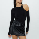 Bodysuit with an open left shoulder in Black