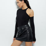 Bodysuit with an open left shoulder in Black