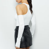 Bodysuit with an open left shoulder in White